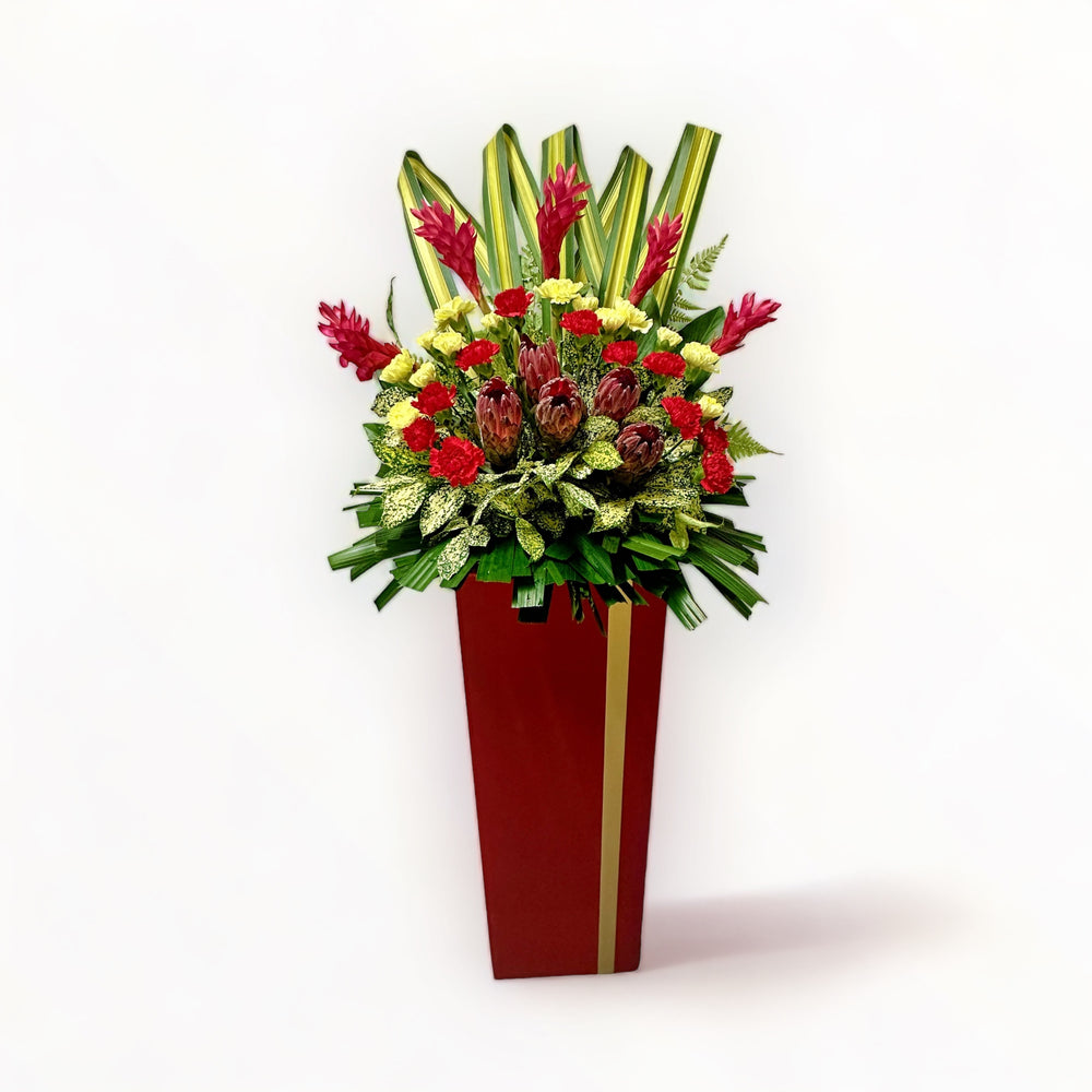 flowerstand-red-ginger-yellow-carnation-red-carnation-pink-protea-with-white-background