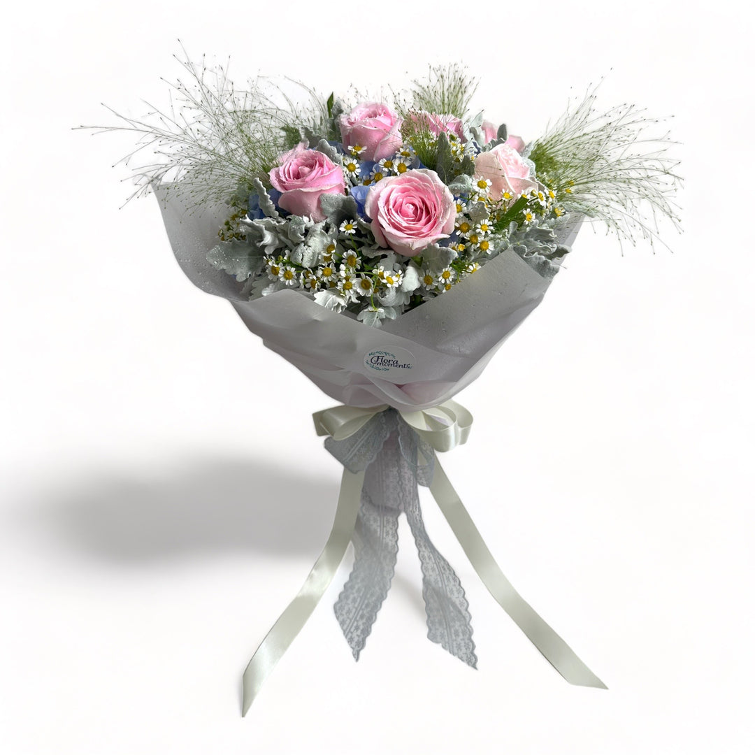 flowerbouquet-roses-hydrangea-daisies-silver-leaves-panicum-with-white-background