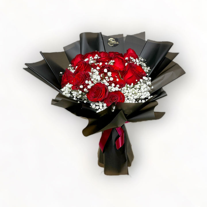 bouquet-of-18-stalks-red-roses-with-babys-breath-wrapped-in-black-front