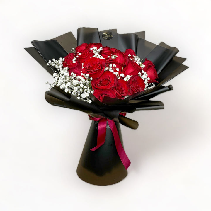 bouquet-of-24-stalks-red-roses-with-babys-breath-wrapped-in-black-front