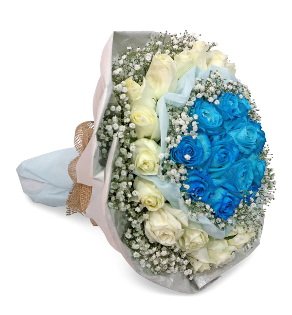flowerbouquet-white-blue-roses-babys-breath-with-white-background