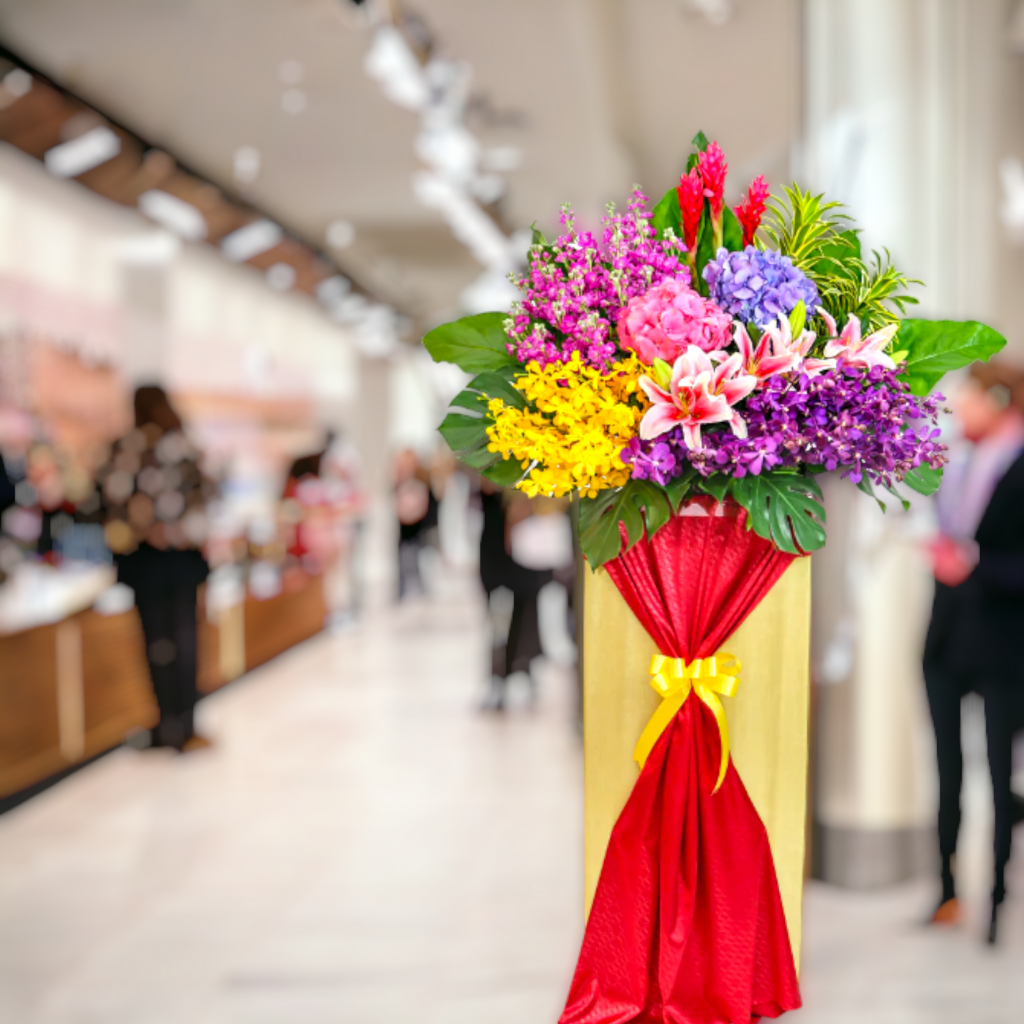 Luxurious singapore-style Grand opening flower stands in a shopping mall