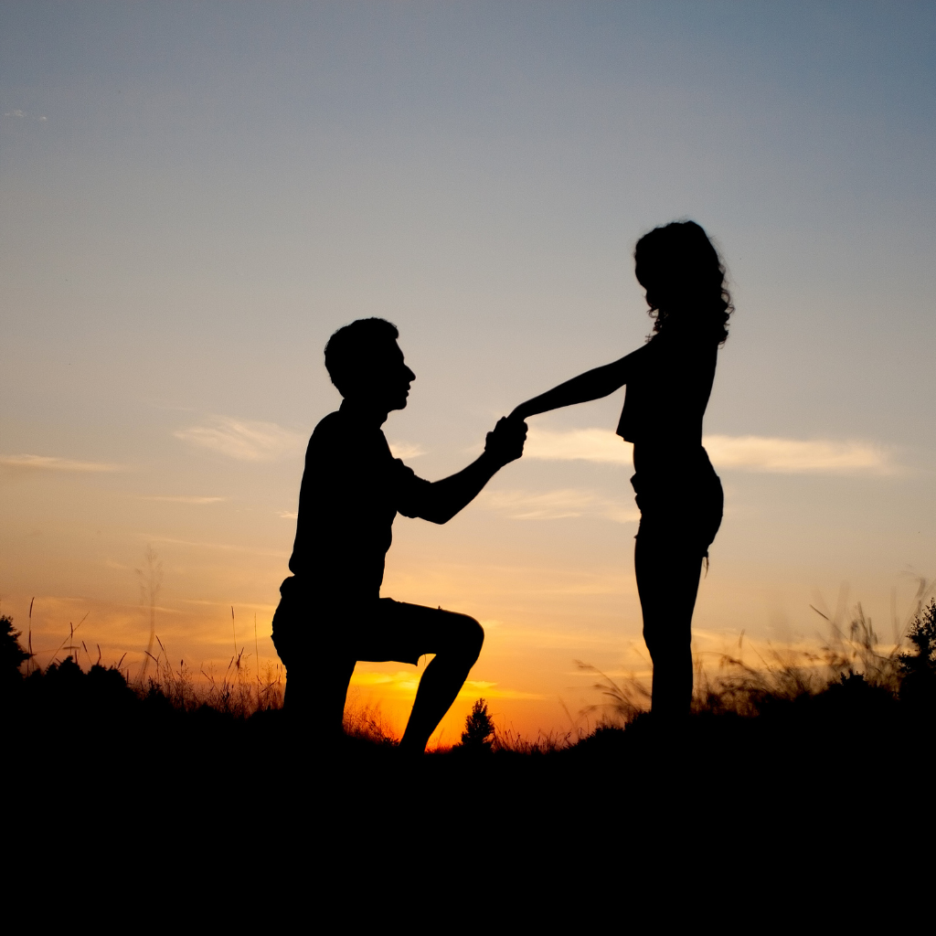 proposal made by man to woman shadow in the field