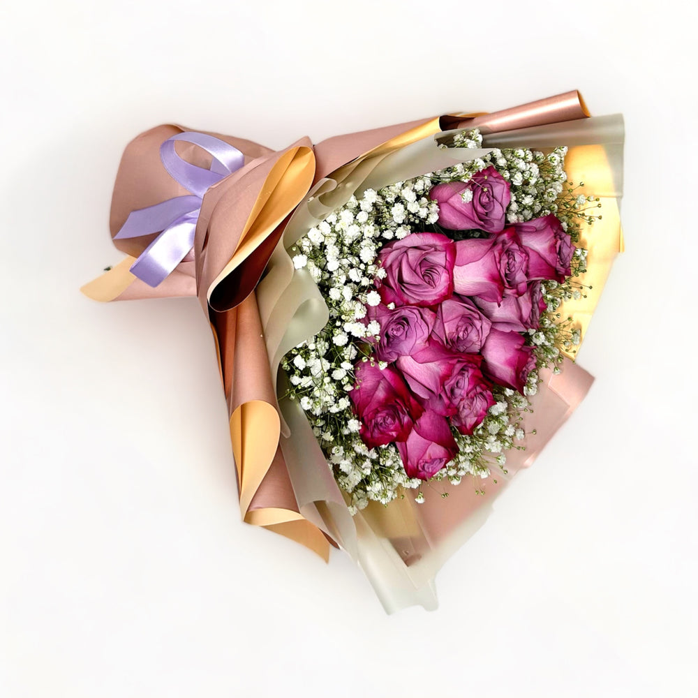 flowerbouquet-2-tone-perple-roses-babys-breath-lavender-ribbon-with-white-background-side