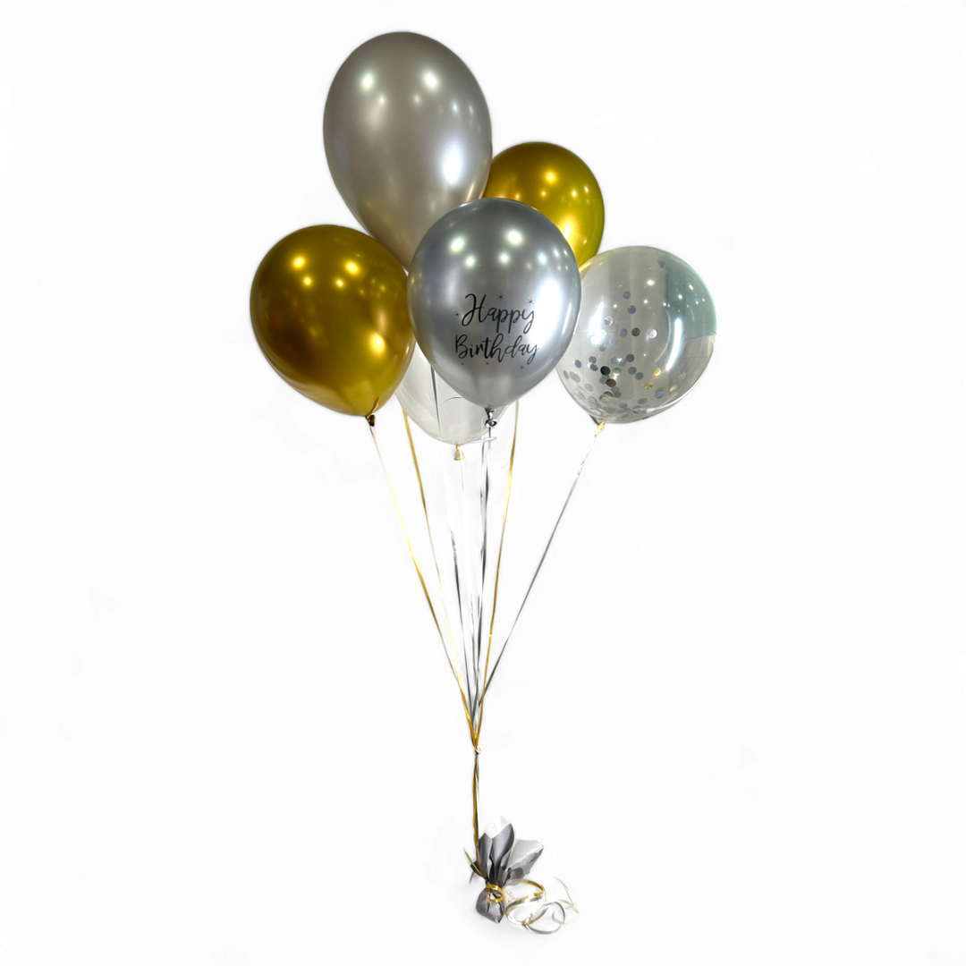 Gold-and-Silver-Happy-Birthday-balloon-bouquet