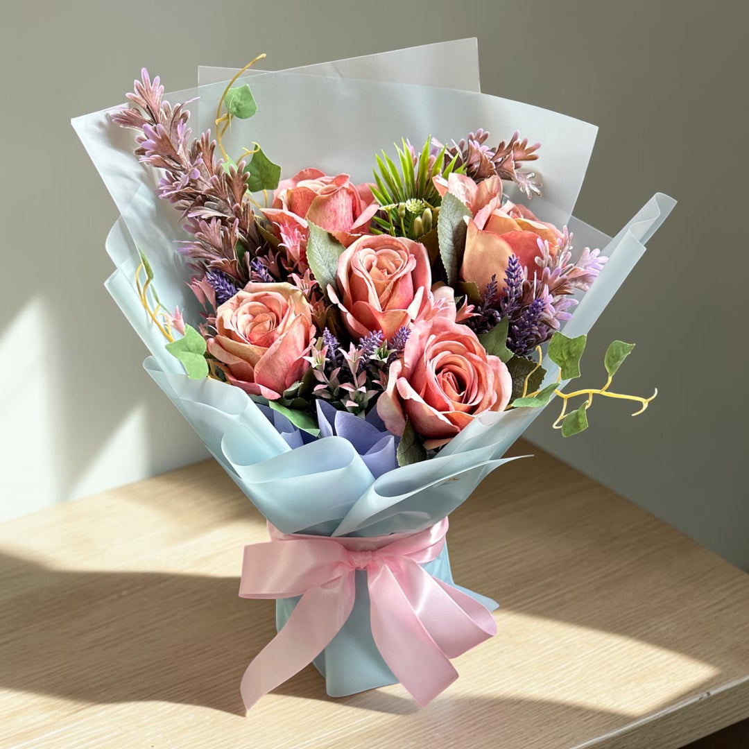 Ready-made Silk Cappucinno Rose Bouquet FLORAMOMENTS.SG | Express Florist Delivery Singapore