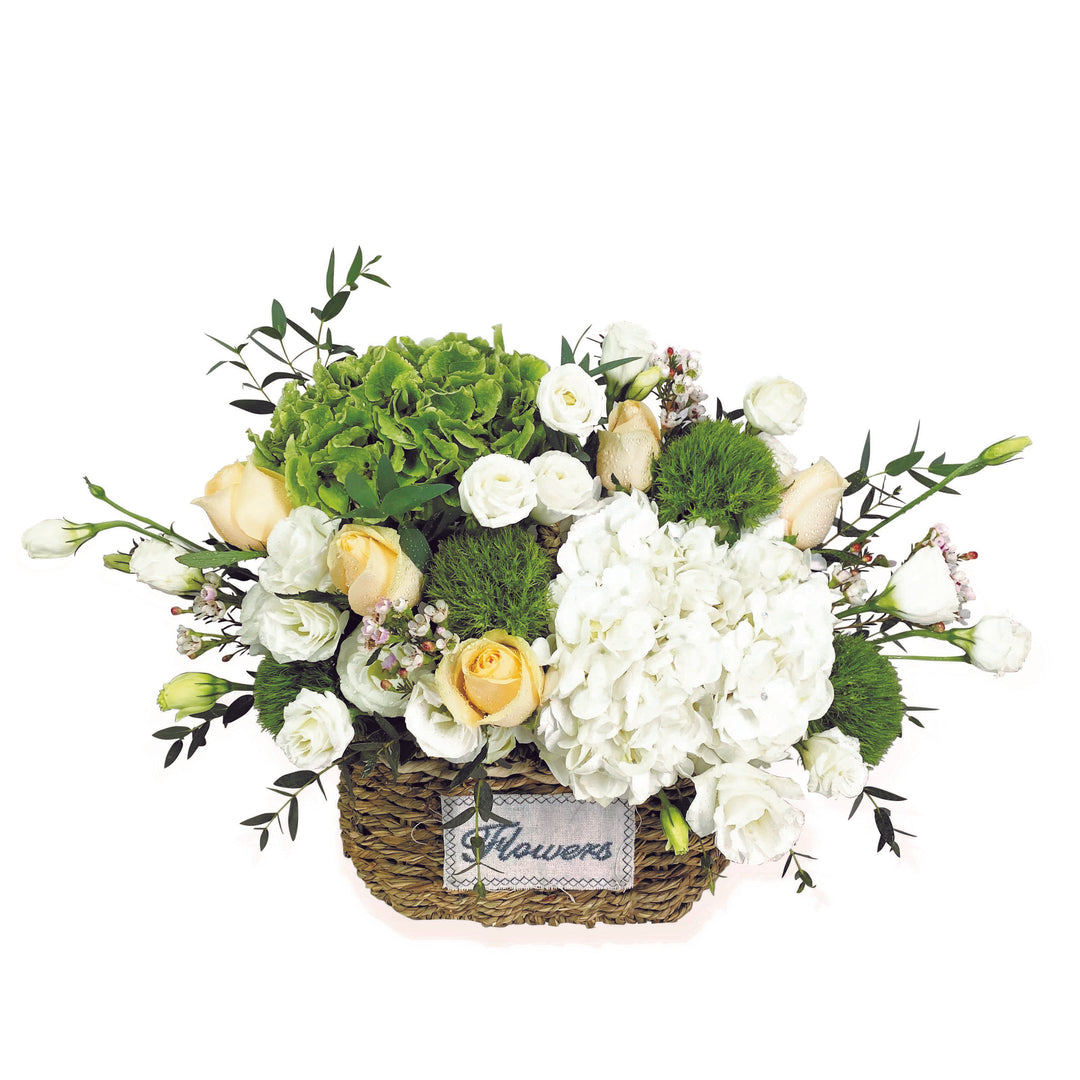 basket-white-green-hydrangea-roses-eustoma-green-trick-mini-eucalyptus-with-white-background