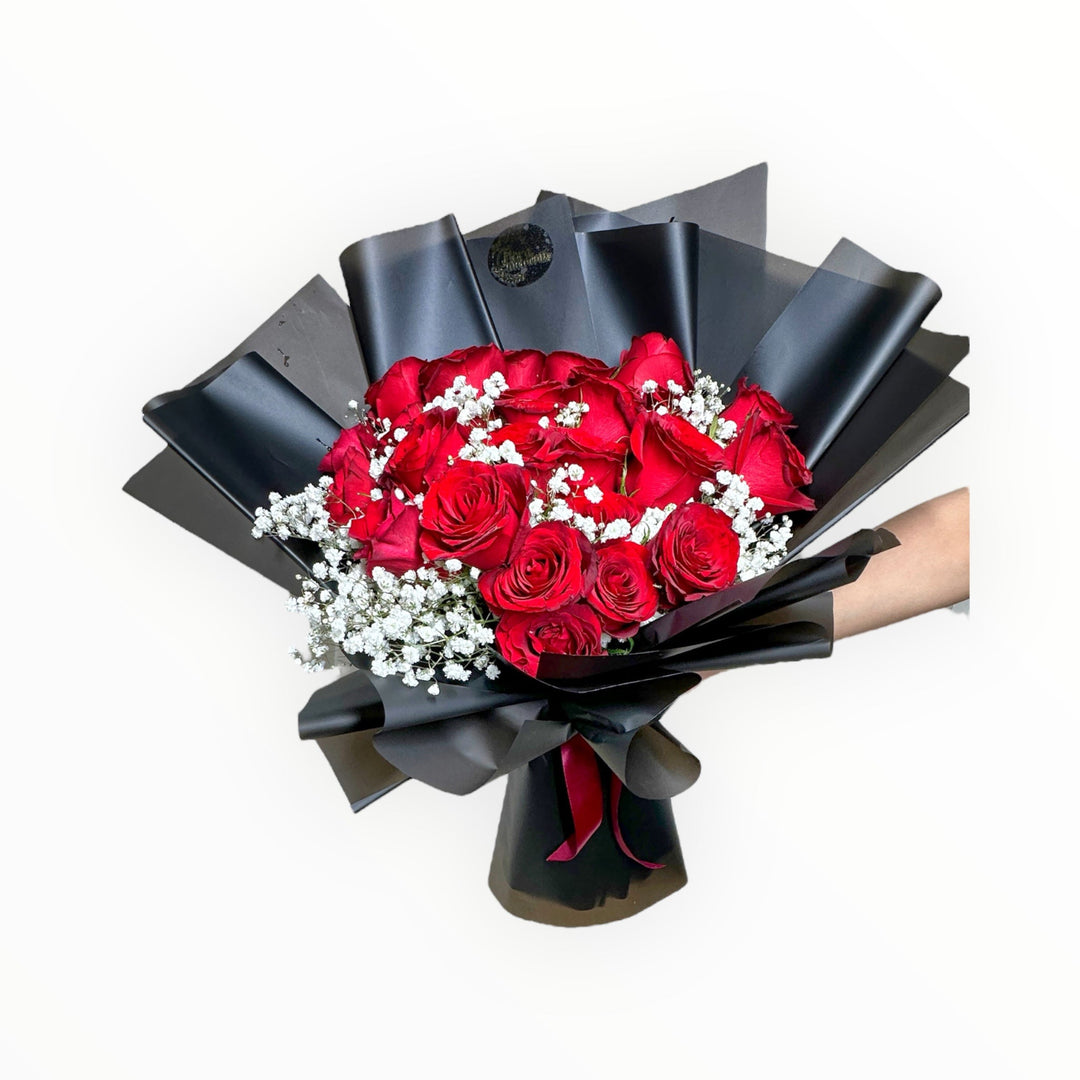 bouquet-of-24-stalks-red-roses-with-babys-breath-wrapped-in-black-hand