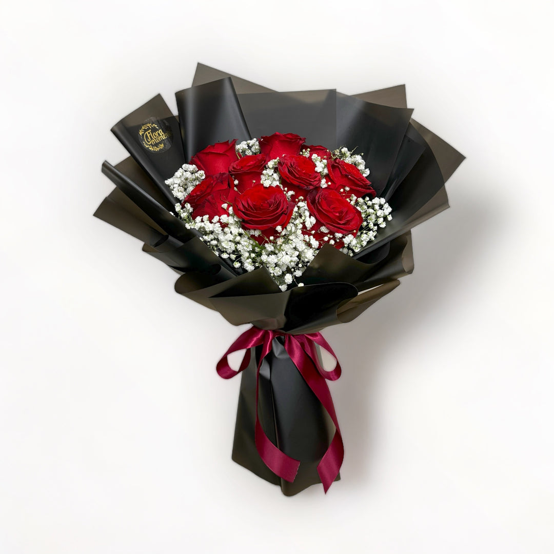 bouquet-of-9-stalks-red-roses-with-babys-breath-wrapped-in-black-front