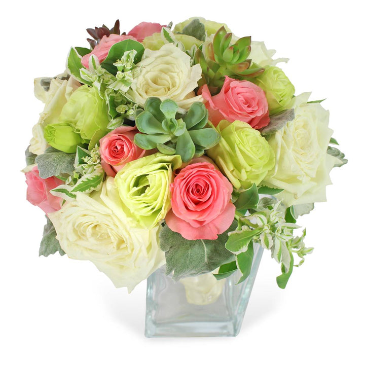 bridal-bouquet-white-pink-rose-eustoma-dusty-miller-succulents-wrpped-with-cream-ribbon-zoomed
