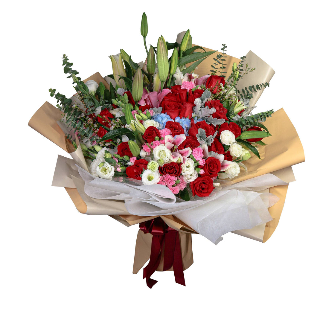 flowerbouquet-roses-pink-lilies-hydrangea-carnation-white-eustom