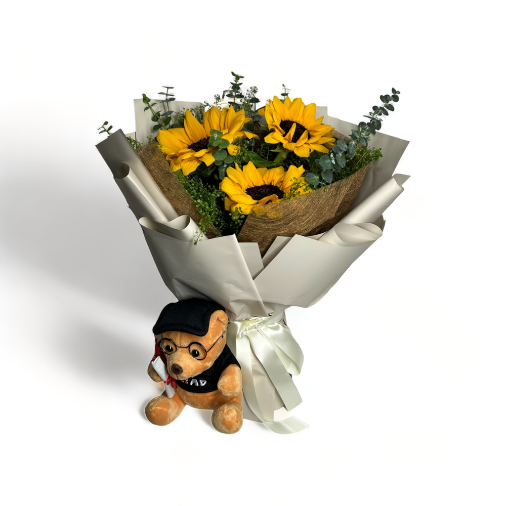 flowerbouquet-sunflower-green-bell-eucalyptus-cream-and-brown-wrapper-with-white-background-with-grad-bear
