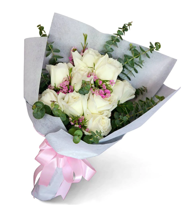  flowerbouquet-white-rose-eucalyptus-leaf-off-white-wrapper-with-white-background