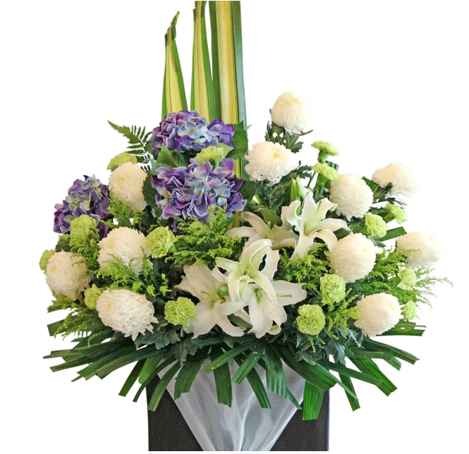 flowerstand-lily-chrysanthemum-hydrangea-carnation-yellow-phoenix-with-white-background