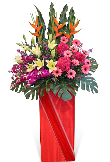 flowerstand-pink-gerberas-purple-orchids-red-heliconias-pink-hydrangeas-with-white-background
