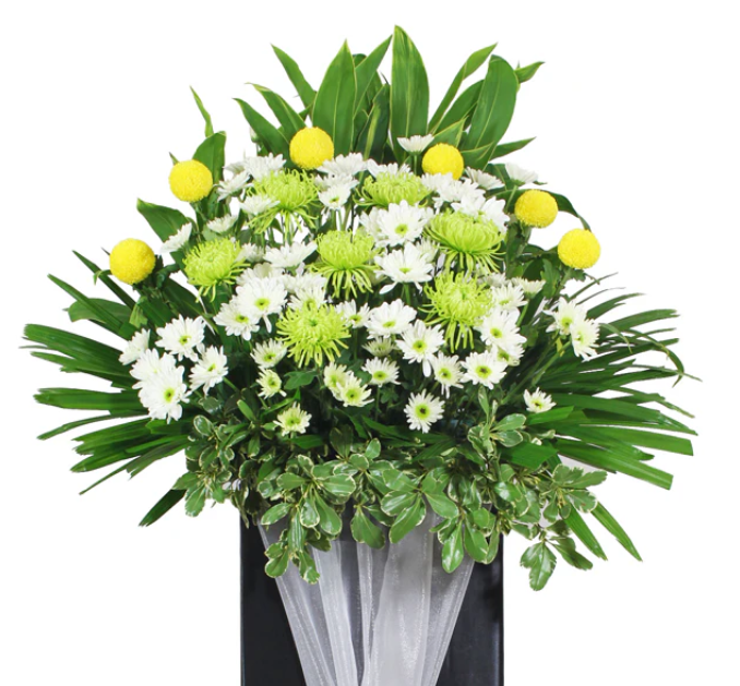 flowerstand-yellow-marble-mini-white-chrysanthemum-with-white-background
