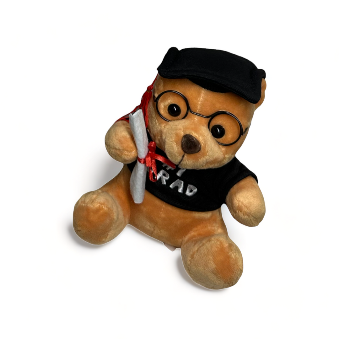 brown-grad-bear-with-black-shirt-cap-and-eye-glass
