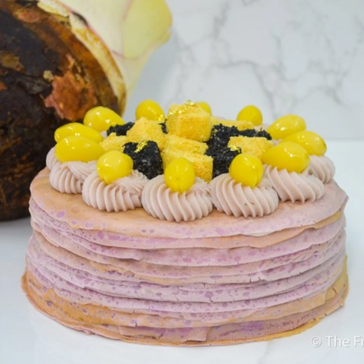 the french pastry SESAME ORH NEE MOCHI MILLE CREPES GLUTEN-FREE Cake delivery singapore with flowers front