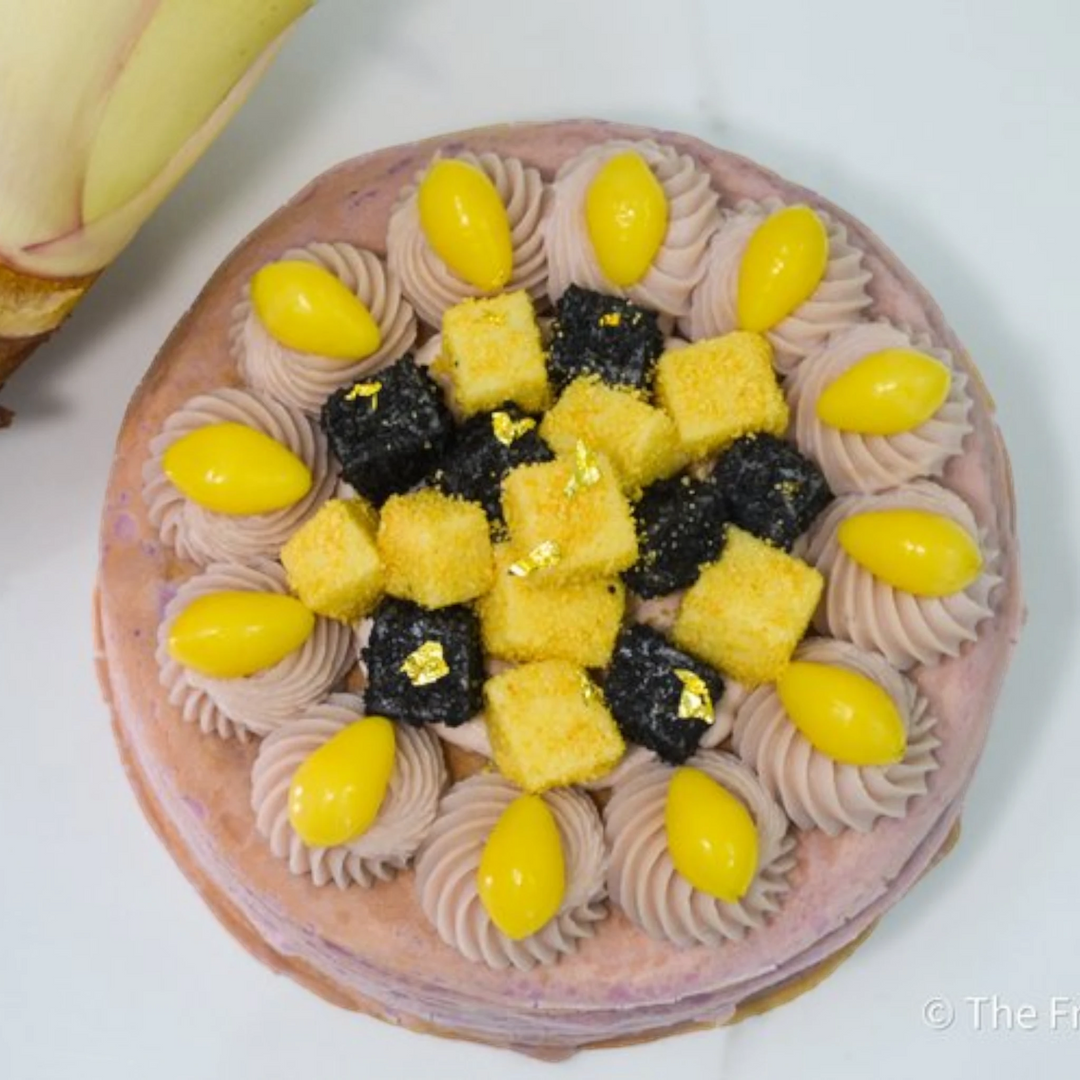 the french pastry SESAME ORH NEE MOCHI MILLE CREPES GLUTEN-FREE Cake delivery singapore with flowers top